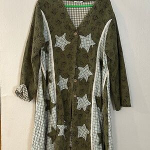 Blue Velvet Star Patch Mixed Print Jacket Mint Blue and Green